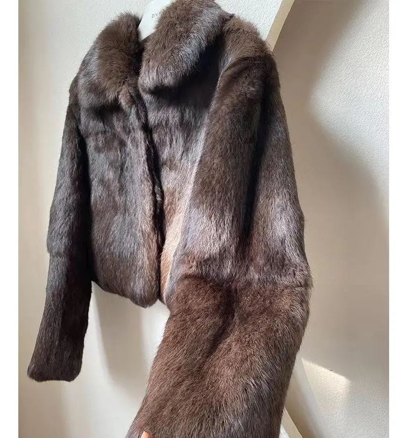 Women's real rabbit fur short jacket, natural rabbit fur jacket, winter warm and fashionable