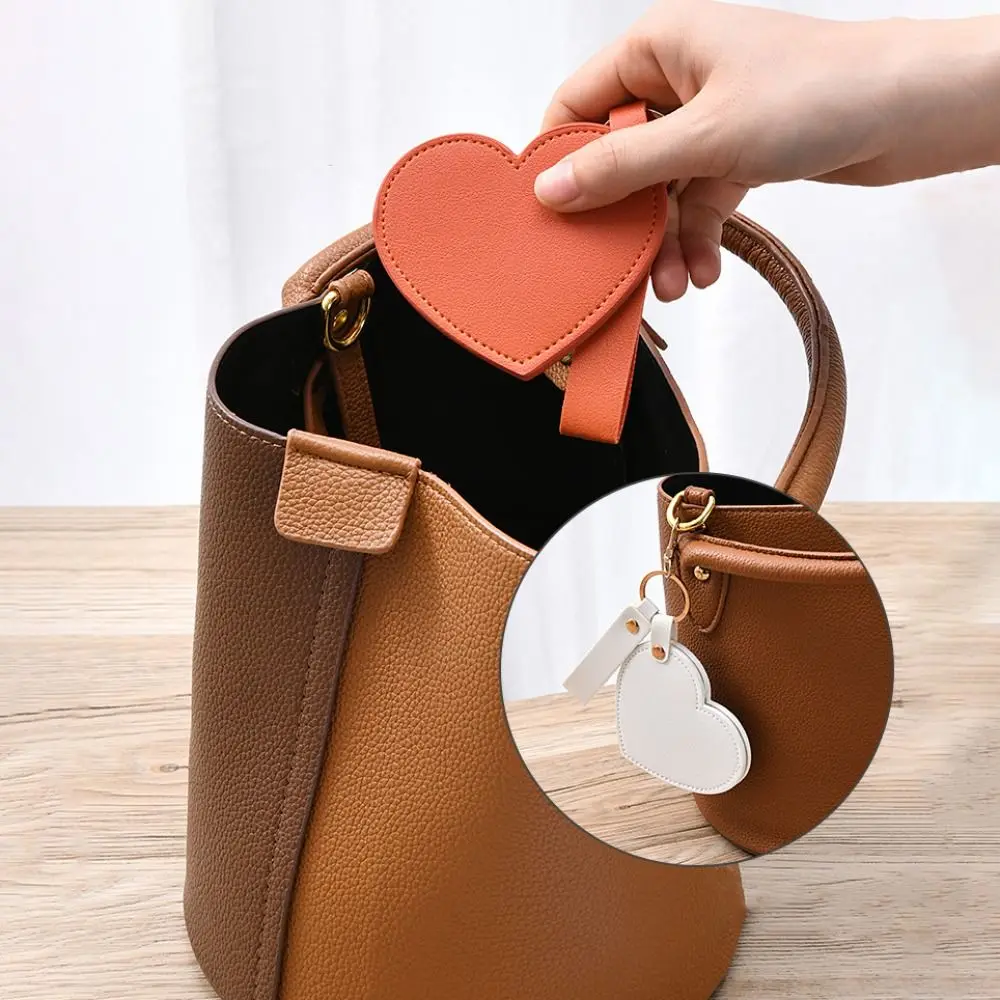 الإبداعية بو الجلود على شكل قلب مفتاح سلسلة فاخرة تنوعا مرآة لوضع مساحيق التجميل المفاتيح حقيبة محمولة معلقة قلادة الهدايا