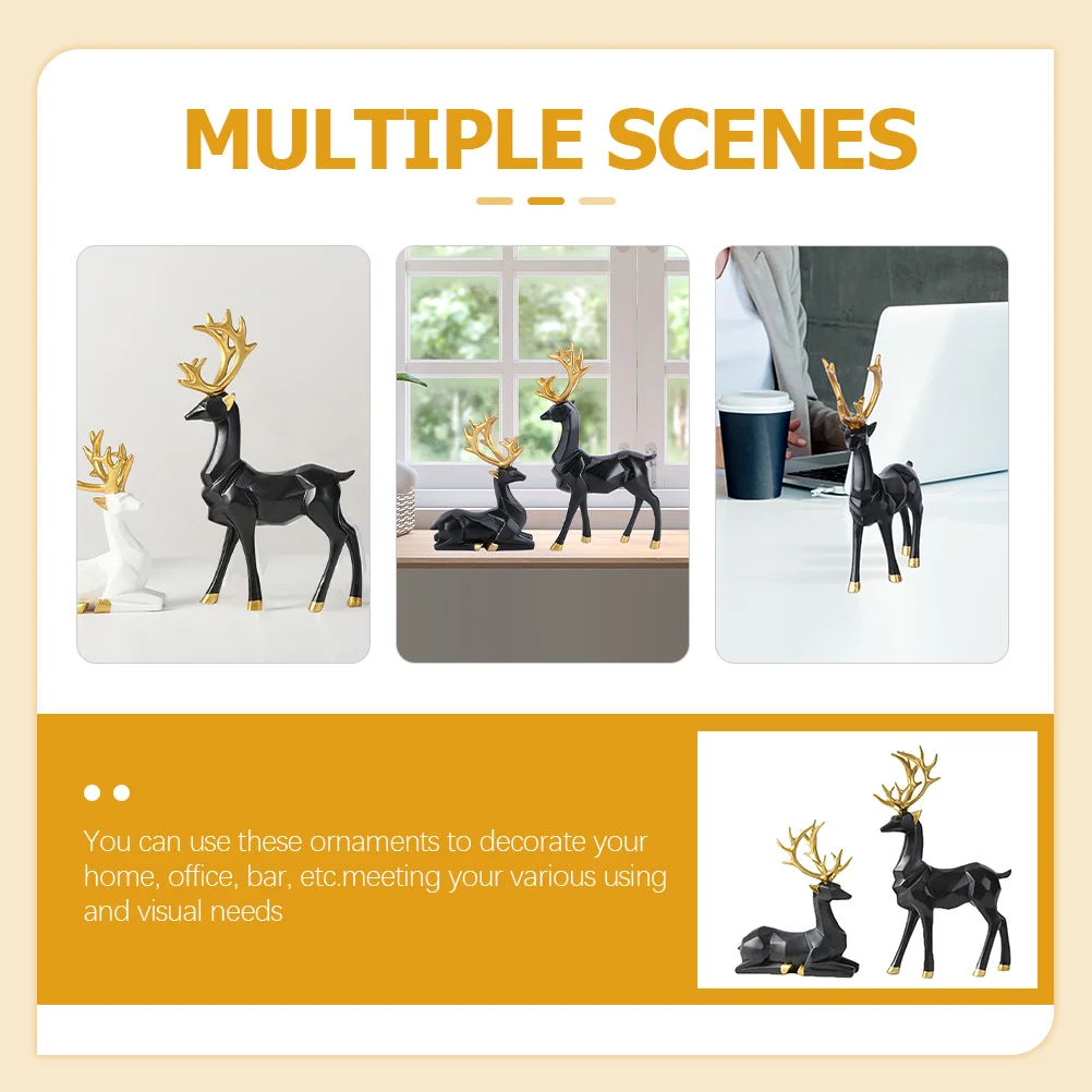 2 Pcs Origami Elk Ornaments Christmas Deer Decor Modern Accents Reindeer Coffee Table Decorations for Living Room Resin Statue