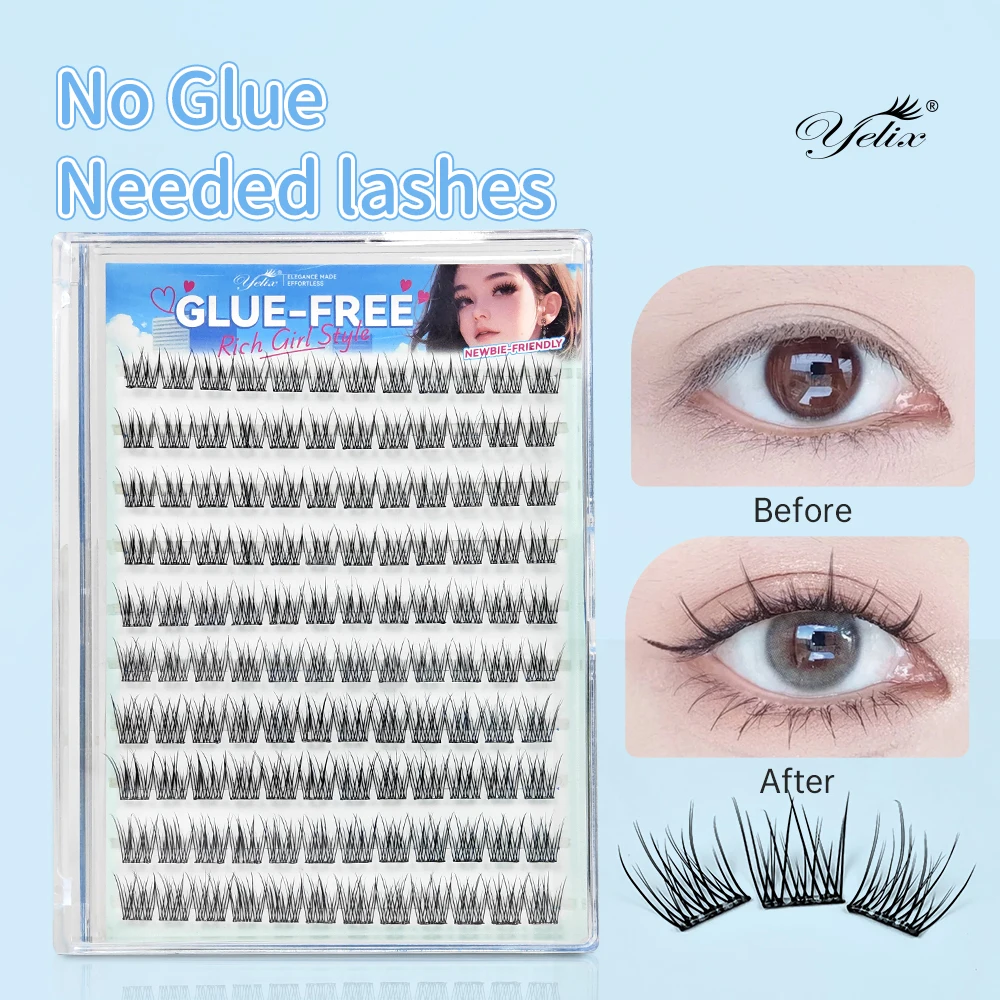 Yelix Glue-free False Eyelashes Self Adhesive DIY Lash Extension DIY Lash Extension Pre Glued Cluster Lashes Makeup Tools