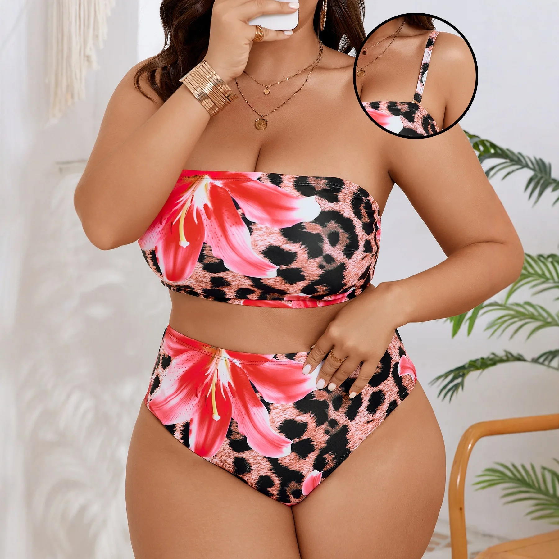 

Plus Size High Waist Bikini Women's Push Up Large Size Swimsuit 2026 Summer Mujer Big Size Tummy Control Swimwear Bikini Sets
