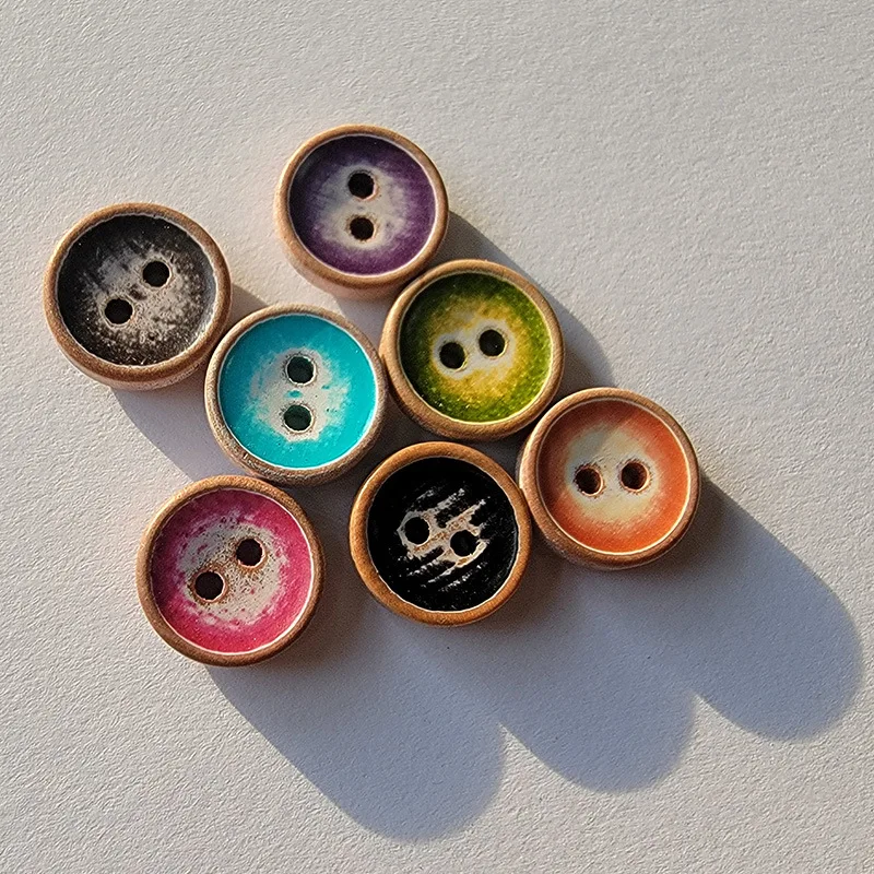 10-Pack 11.5mm Natural Wooden Buttons - Two-Hole Vintage Buttons for Shirts, Cardigans & Unisex DIY Sewing Crafts