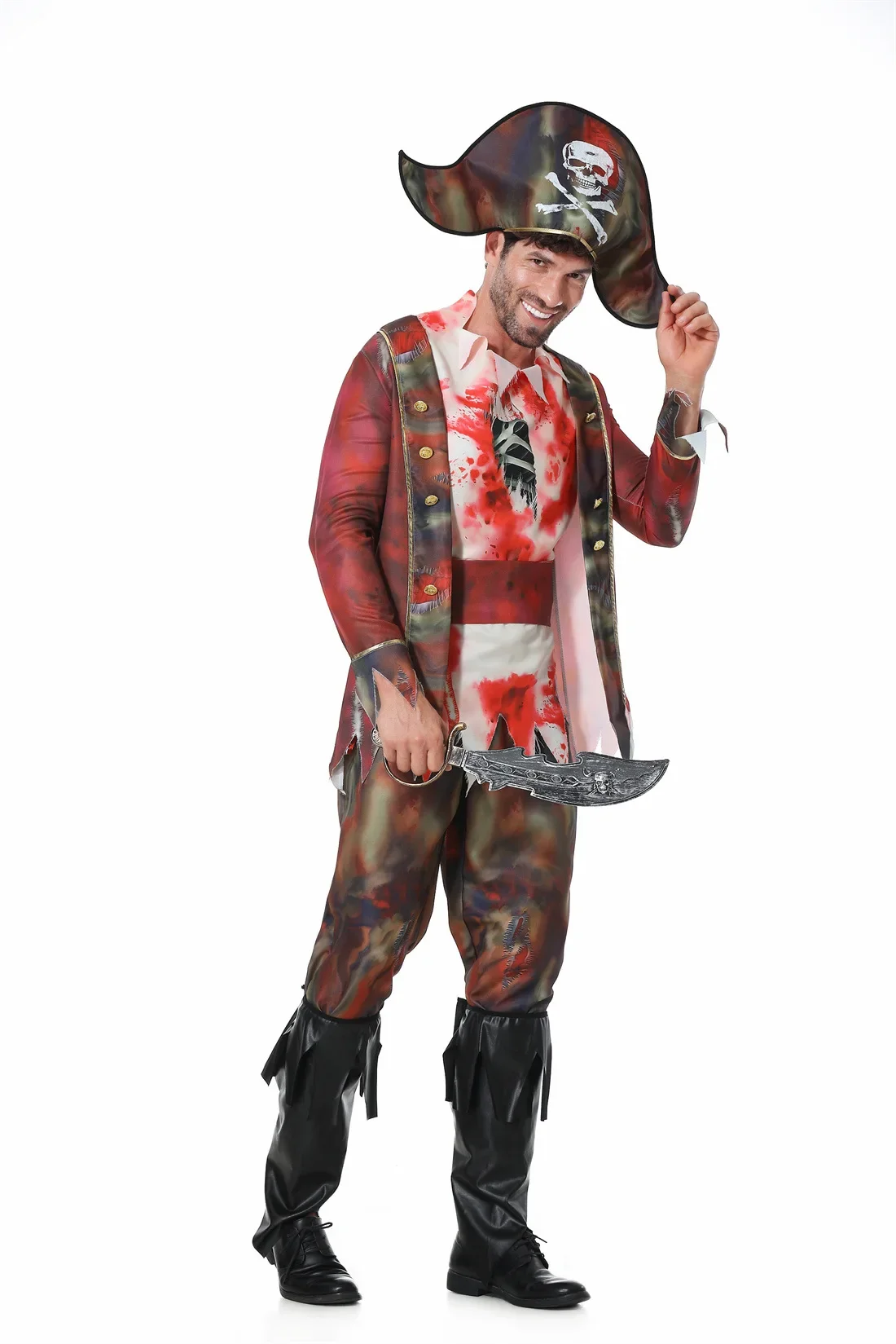 Halloween Adult Cosplay Bloody Pirate Zombie Man Costume