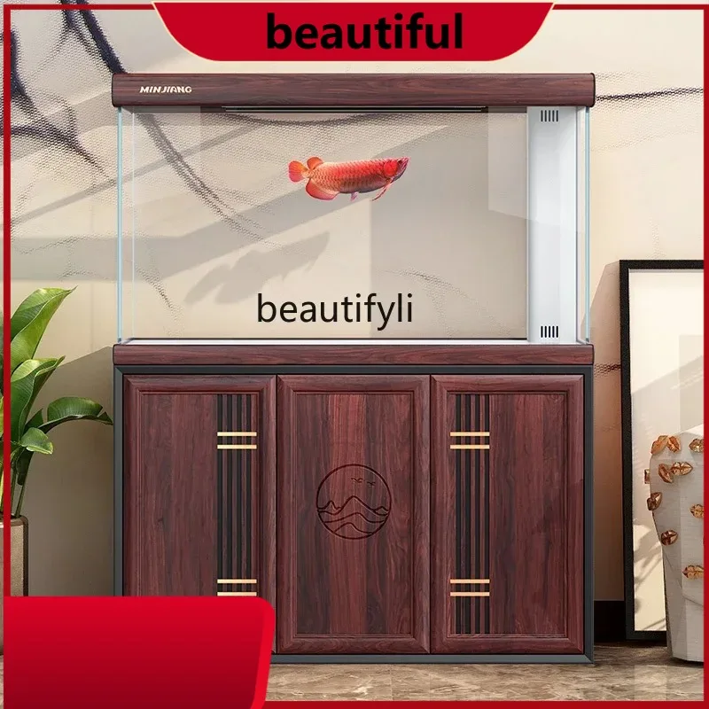 

Aquarium large living room floor-to-ceiling water-free ultra-white glass bottom filter dragon fish tank H H H