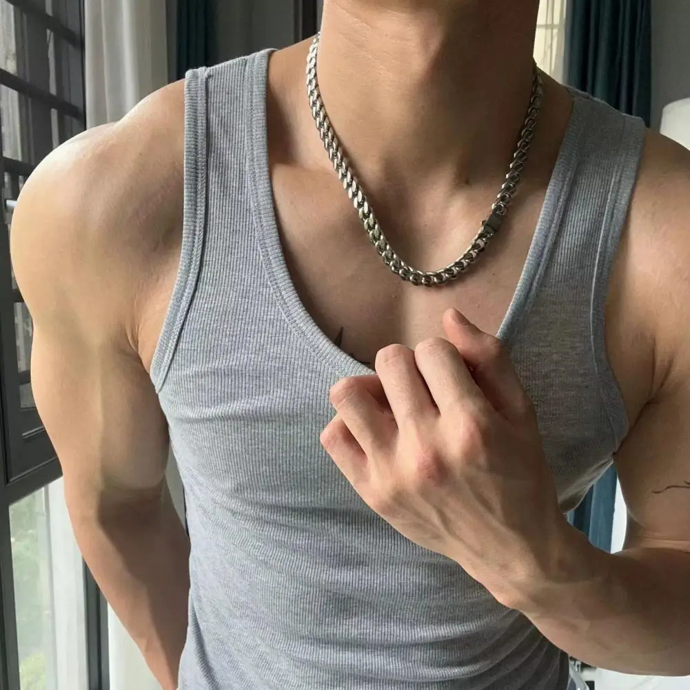 Skin-friendly Men Workout Vest Men's Solid Color O-neck Sleeveless Tank Tops Breathable Streetwear for Sports Travel Daily Wear