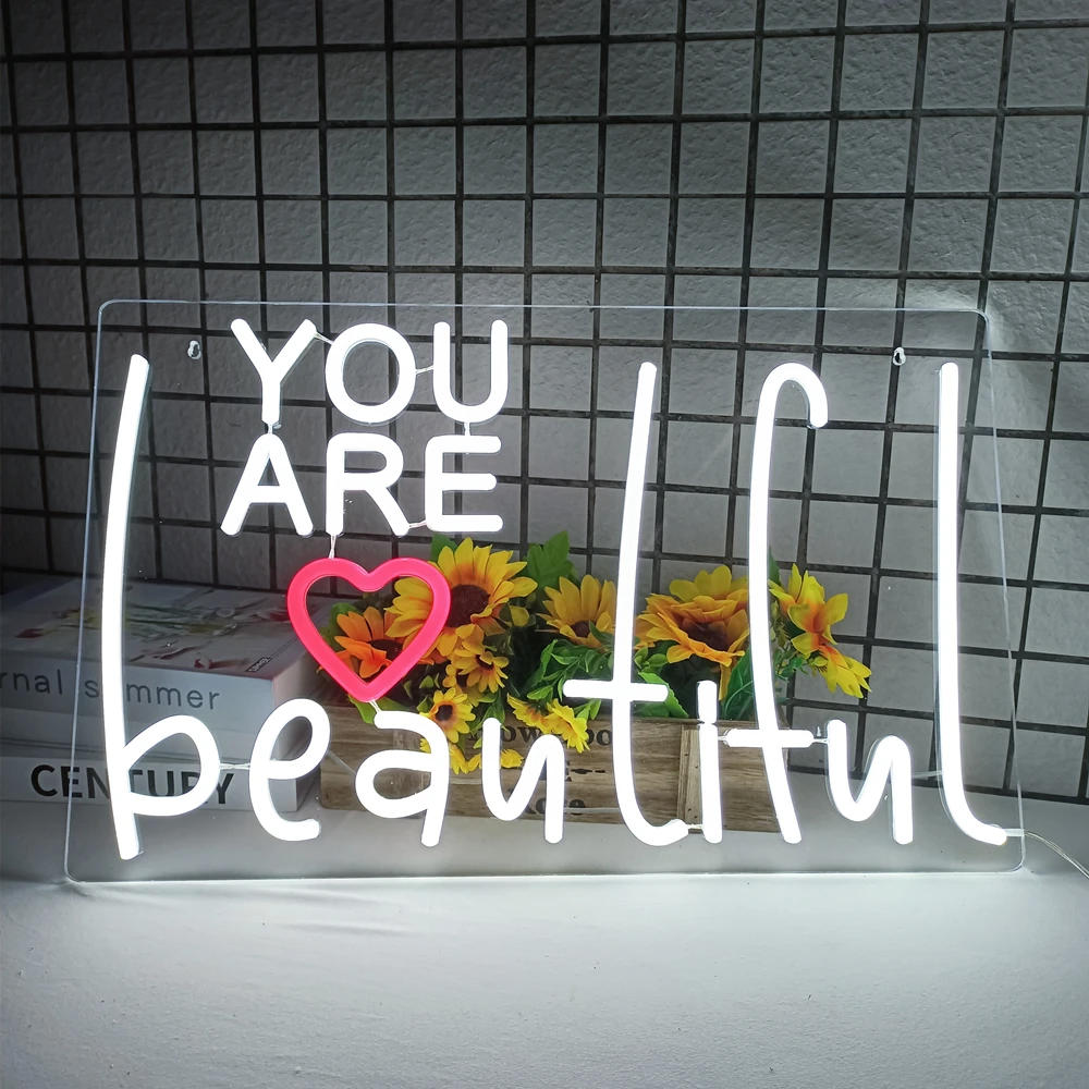 You Are Beautiful LED Neon Light Signs Wedding Birthday Girls Party Hair Beauty Salon Home Bedroom Bar Pub Club Wall Decor