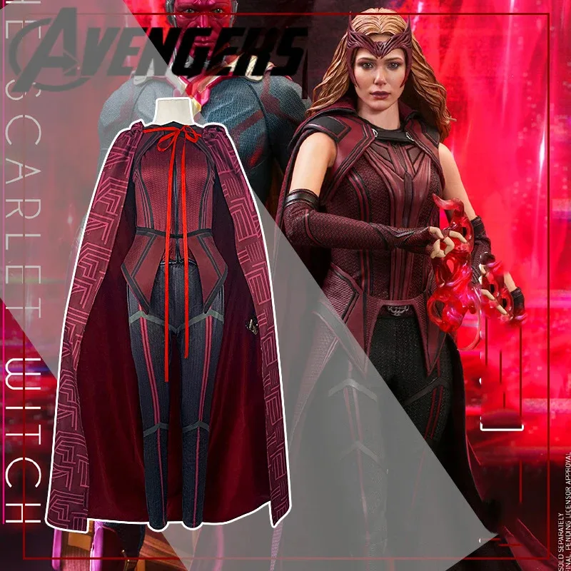 Scarlet Witch Maximoff Wanda Vision Cosplay Headwear Manto e Calças Conjunto Completo Roupa Acessórios de Halloween Adereços kjjj8