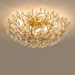 Modern LED Crystal Ceiling Lamp Chandelier Living Room Bedroom Lamp Office Round Aluminum Tree Branch Ceiling Lamp