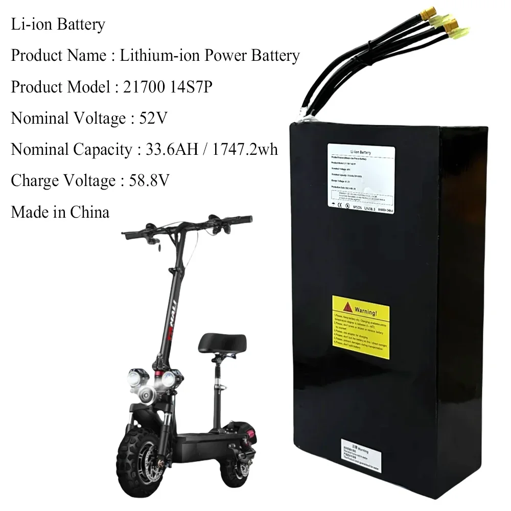 52V 33600mAh 21700 14S7P Rechargeable Lithium Battery Pack Suitable For Dual Drive Scooter Battery