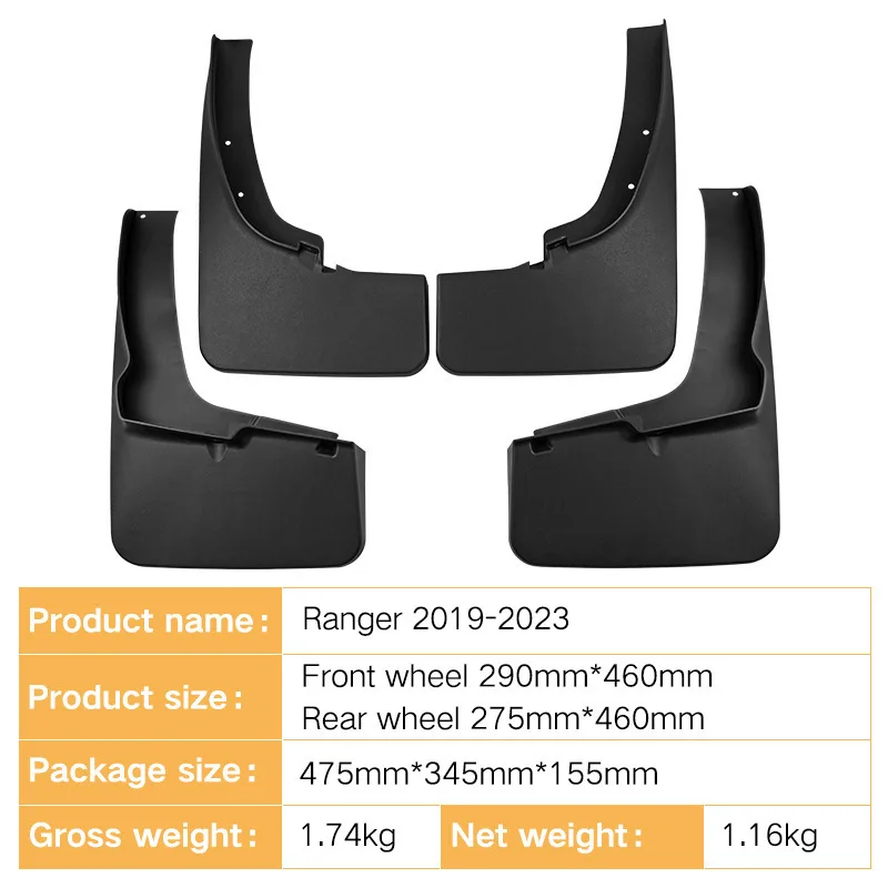For 2019-2023 Ford Ranger Front Rear Mud Flaps Mudguards Splash Guards ABS Plastic Accessories view 2