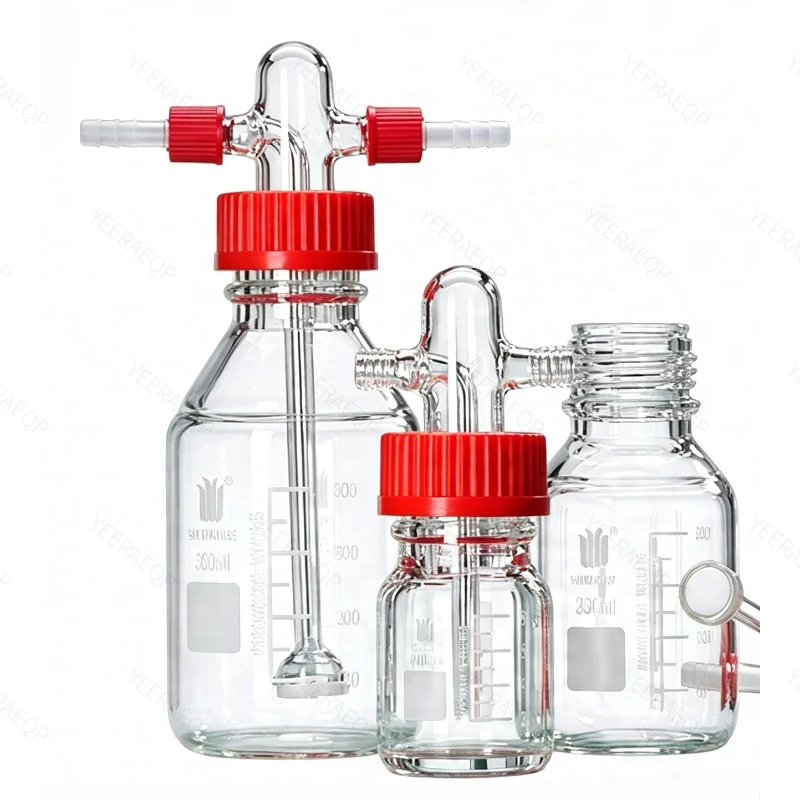 SYNTHWARE, Screw Mouth Gas Washing Bottle GL45 High Borosilicate 100ml-2000ml Glass Bottle Lab Washing Buffer, N17