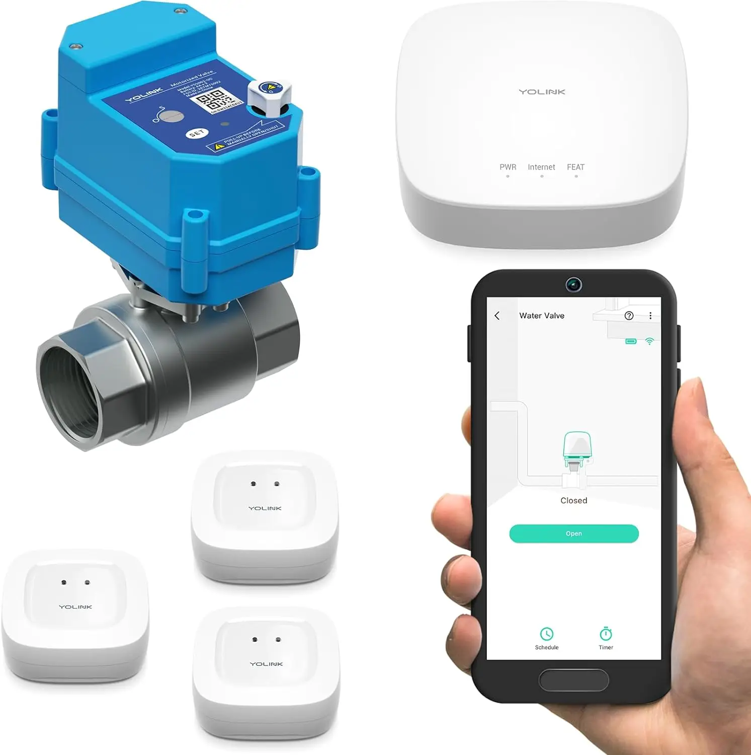 

LoRa Smart Water Leak Protection System, Including 3/4" Commercial Grade Smart Motorized Stainless Steel Valve, (3) Water Leak