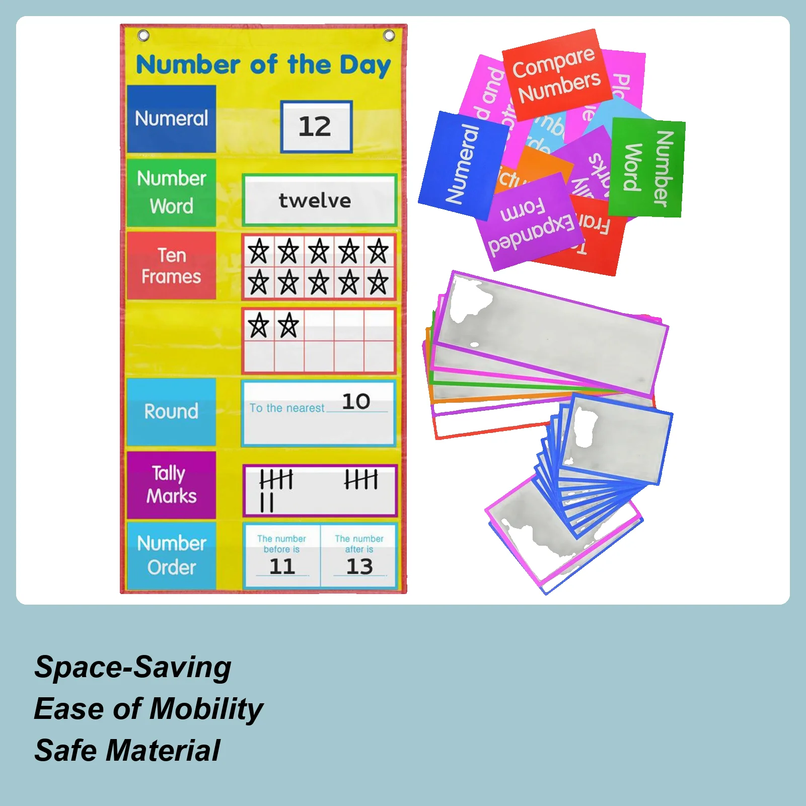 

Pocket Chart for Classroom Erasable Math Teacher Pocket Chart Number of the Day Board Poster Foldable for Elementary Student