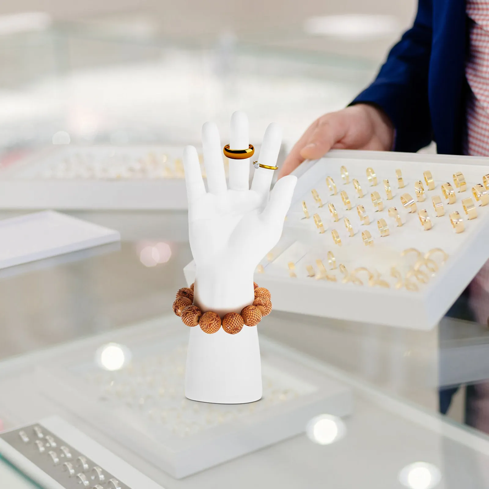 2Pcs Hollow Matte Vinyl Male Hand Mannequin for Jewelry Watch Ring Bracelet Display Realistic Hand Shaped Prop Stand Home Store