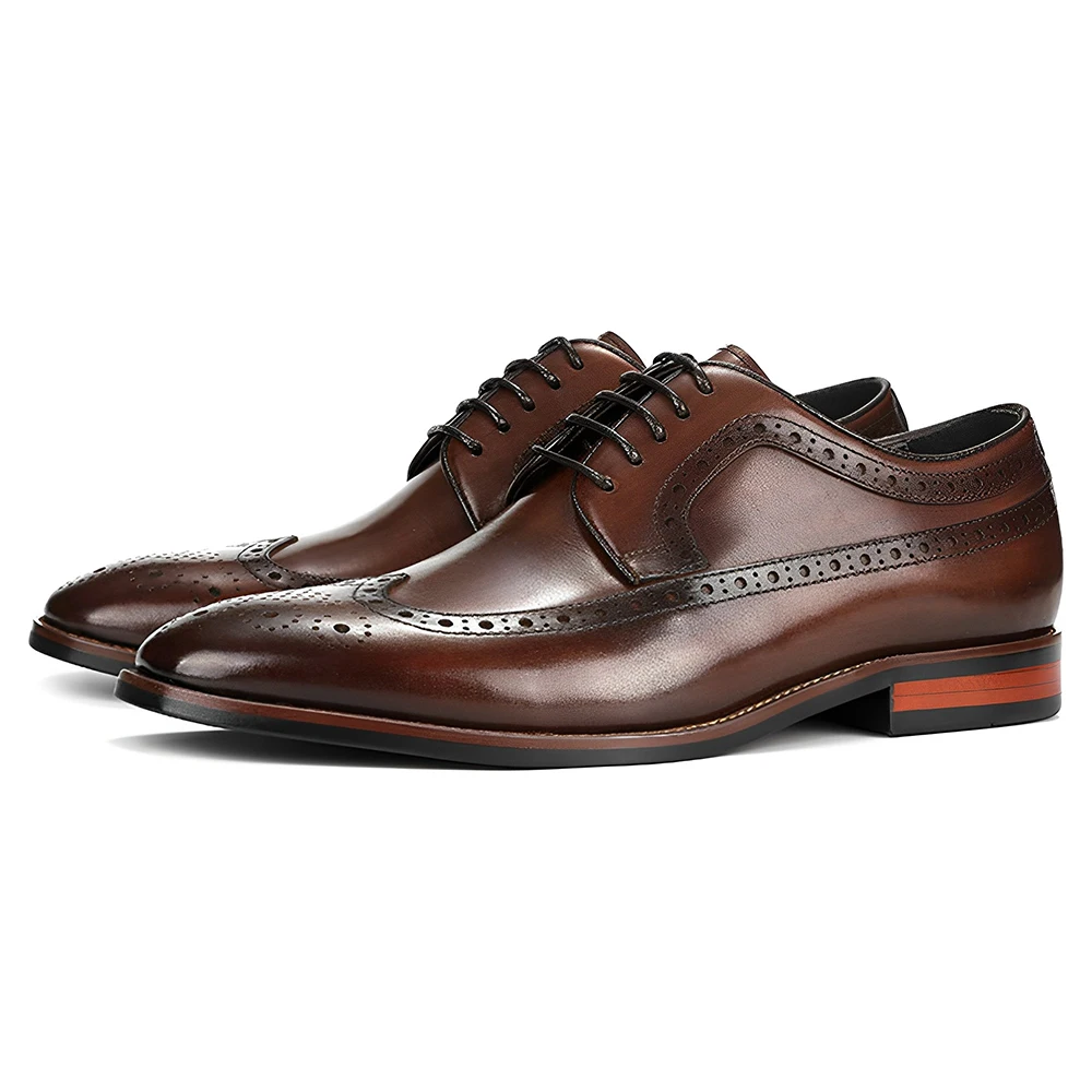 2024 High Quality Italy Brogue Style Genuine Leather Oxford Derby Dress Business Shoes for Men Party Casual Daily Life