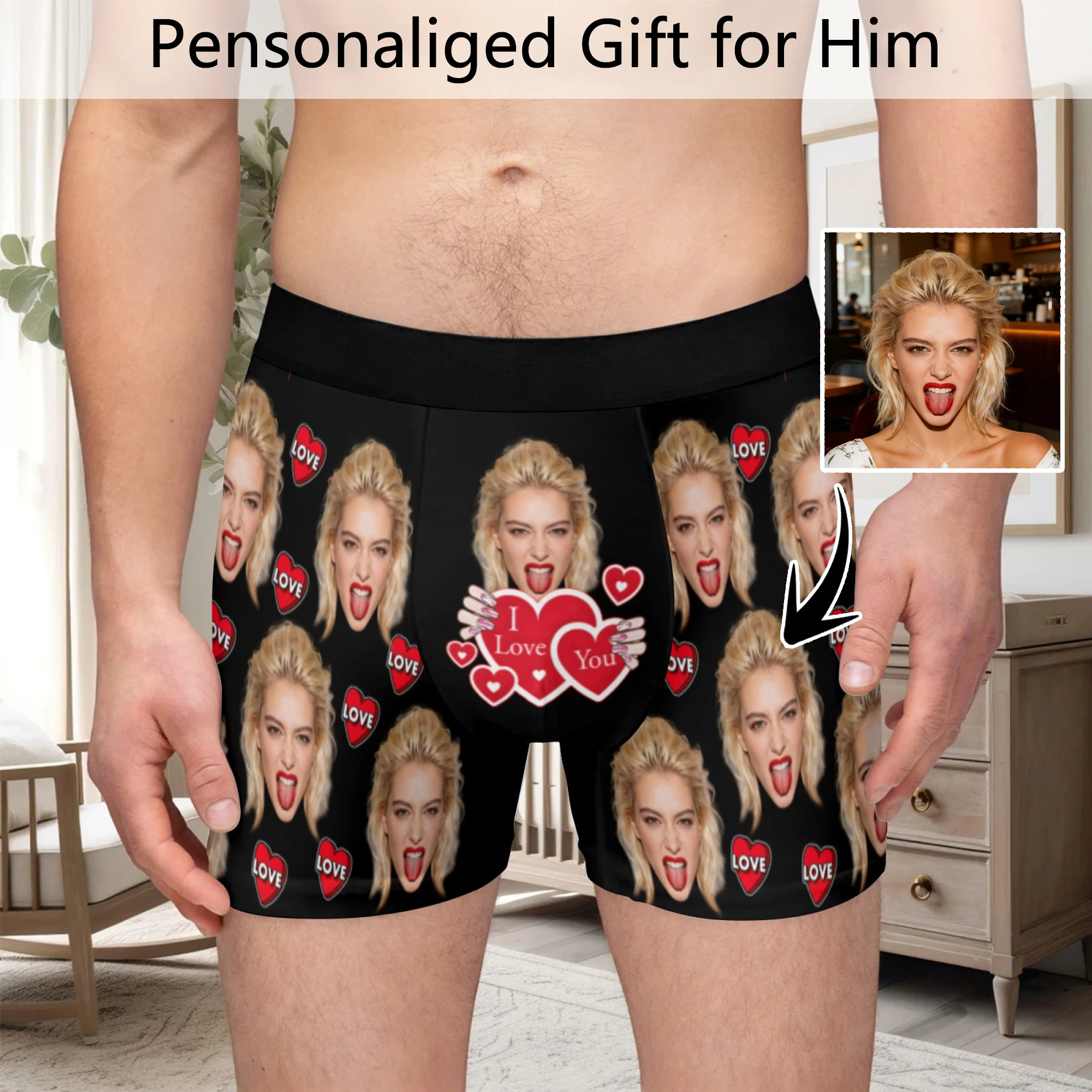 Personalized facial photos customized underwear  flat cornered men's Valentine's Day gift for husband  anniversary gift for fath
