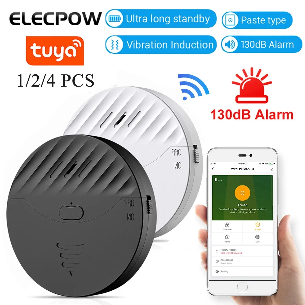 

Elecpow Tuya Smart WiFi Window Door Vibration Alarm Sensor 130dB Glass Break Vibration Burglar Sensor Home Safety Alarm Detector