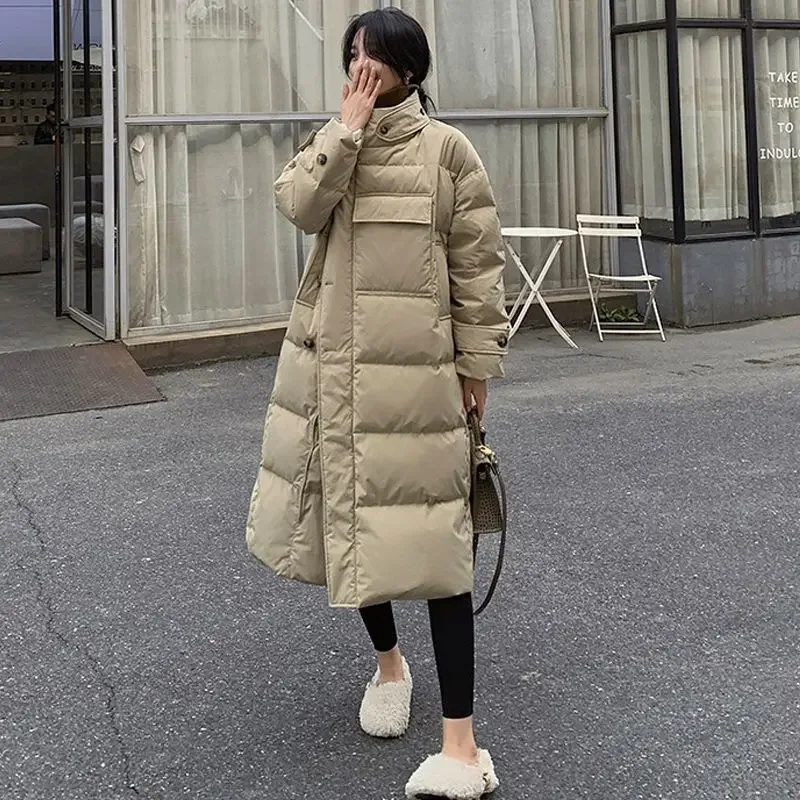 2025 Winter New Women's Windproof Stand Up Collar Down Cotton Jacket Loose Commuting Parkas