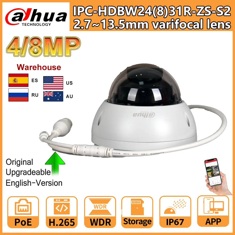 Dahua Original 4K IP Camera 8MP IPC-HDBW2831R-ZS-S2 4MP IPC-HDBW2431R-ZS-S2 POE 5X Zoom Varifocal Motorized Video Surveillance