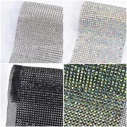 24Rows Rhinestones Chain Banding Rhinestone Mesh Trimming Black White AB Crystal Mesh Sew On Clothing DIY Accessories