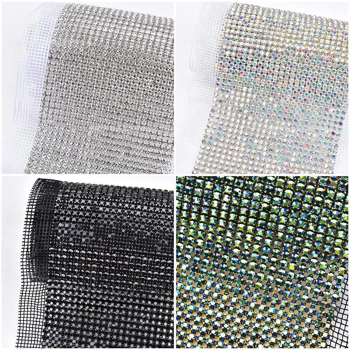 24Rows Rhinestones Chain Banding Rhinestone Mesh Trimming Black White AB Crystal Mesh Sew On Clothing DIY Accessories