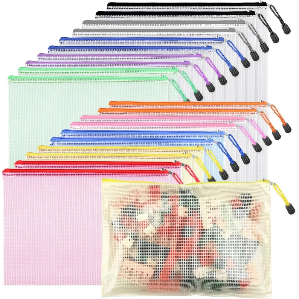 10 Pack Zipper Storage Bag Pouch Waterproof  A3 A4 A5 PVC Mesh Zipper Bag for Files Toy Stationery for Office Home Travel Use