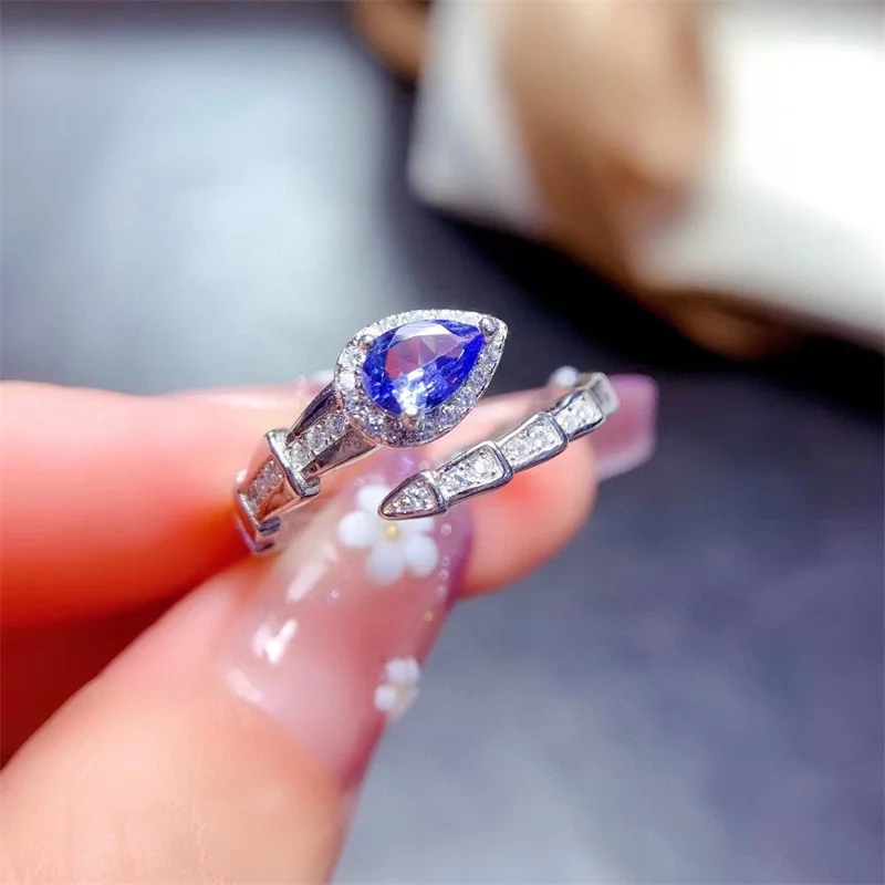 

Genuine S925 Sterling Silver Tanzanite Ring for Women Natural Gemstone Girl Fine Jewelry Snake Shape Birthday with Certificate
