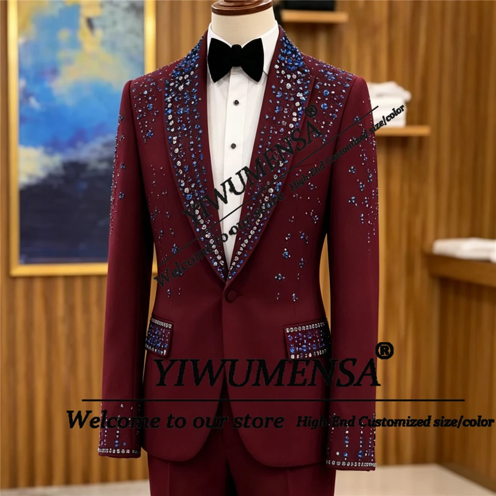 

Elegant Suit Man For Wedding Slim Fit 2 Piece Sets Beading Stones Groom Tuxedo Customized Man Tuxedo Slim Fit trajes para hombre