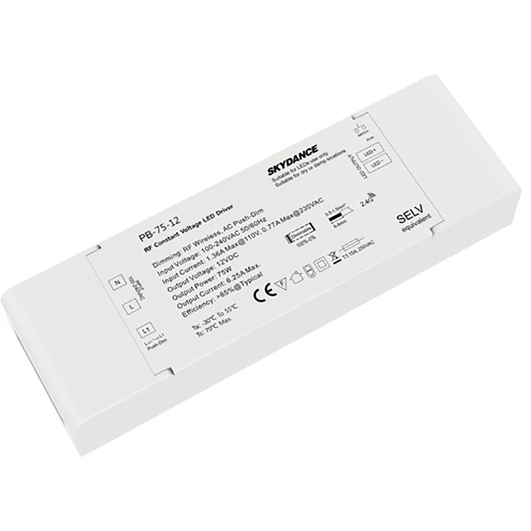 SKYDANCE RF2.4G Constant Voltage LED Dimmable Driver AC Push Dim AC220V-240V To DC12V/24V 75W PWM Digital Dimming For LED Lights