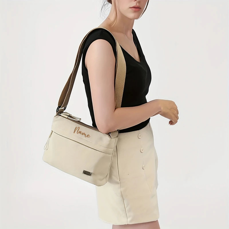 

Custom Embroidery 3 Main Pockets High Capacity Shoulder Crossbody Bag for Women Multi-pocket Purse Canvas Handbag Shipping Bags