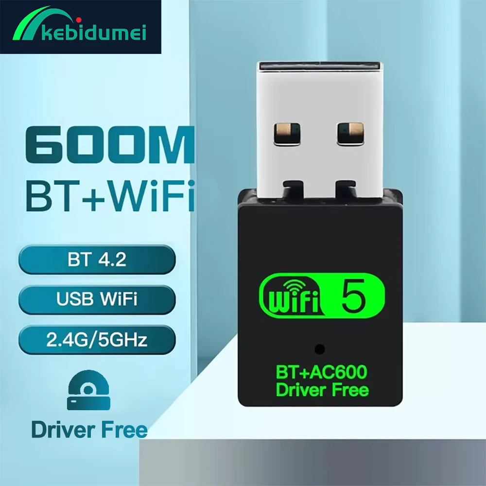 

Kebidumei 600 Мбит/с USB Wi-Fi Bluetooth-адаптер 2 в 1 Dongle двухдиапазонный 5 ГГц USB WiFi 5 сетевой беспроводной Wlan-приемник DRIVER FREE