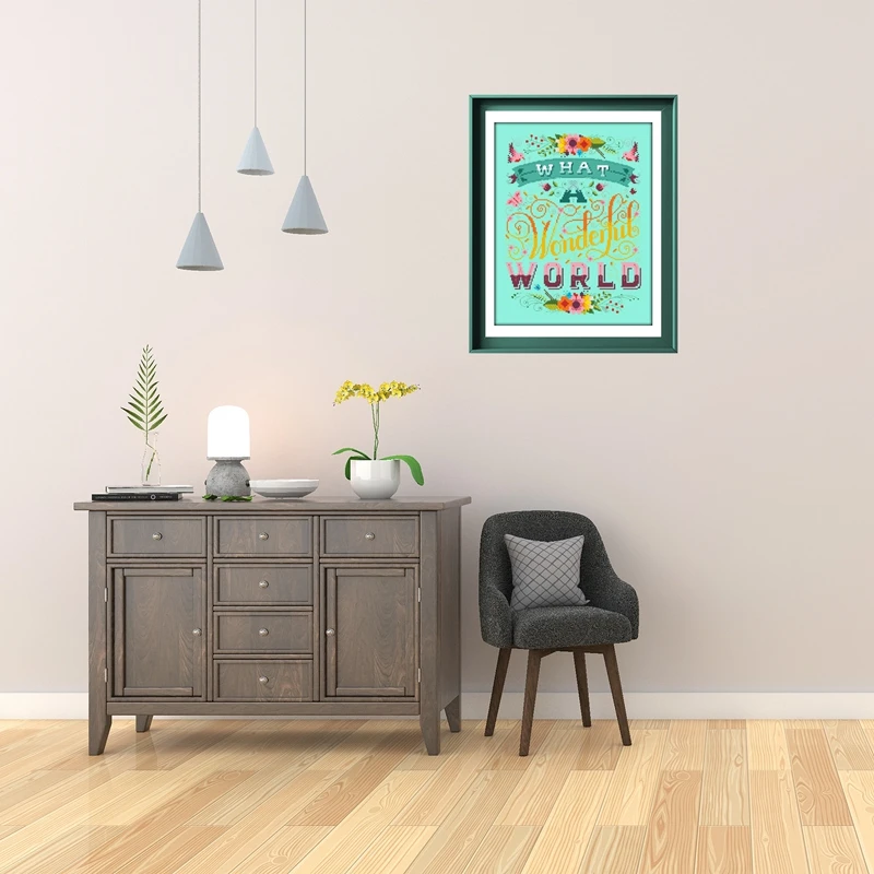 يا له من عالم رائع عبر الابره عدة كلمة تصميم 18ct 14ct 11ct مشرق الأخضر قماش خياطة التطريز DIY جدار ديكور المنزل #2