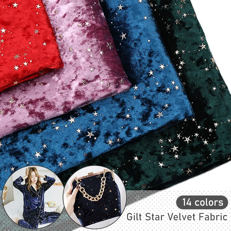 

100*147cm Gold Velvet Diamond Star Bronzing Fabric Elastic Soft Flannel Fabric For DIY Dress Pajamas Quilting Handmade Patchwork