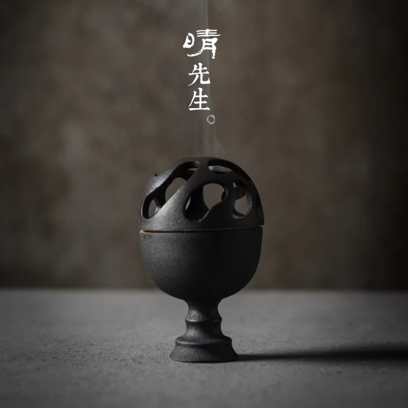 Jingdezhen Ceramic Teaware Accessories Imitation Song Starry Sky Darksteel Carved Incense Burner Fine Pottery Incense Holder Tea