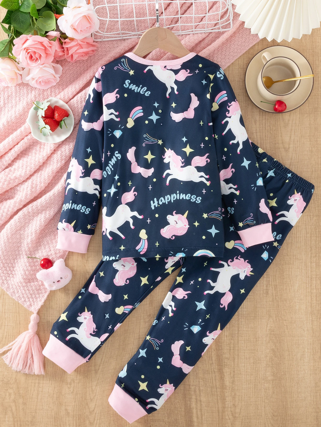 Girls Casual Spring Autumn Long Sleeve Printed Top And Bottoms Two-Piece Set Comfortable Inner Wear for Children