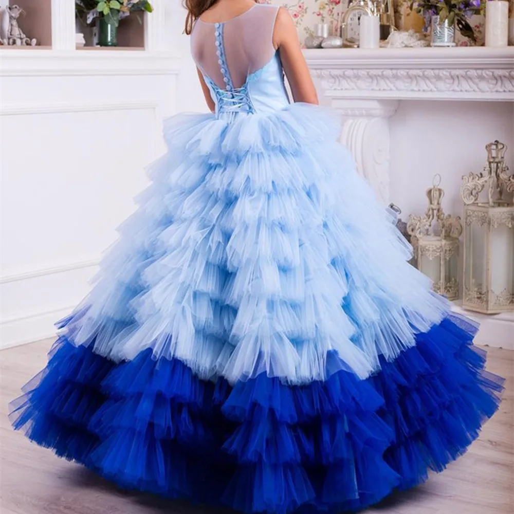 New Custom Baby Girls Birthday Dress with Bow 3D Flowers Sheer Neck Mother Daughter Gowns Kids Pageant Flower Girl Dresses