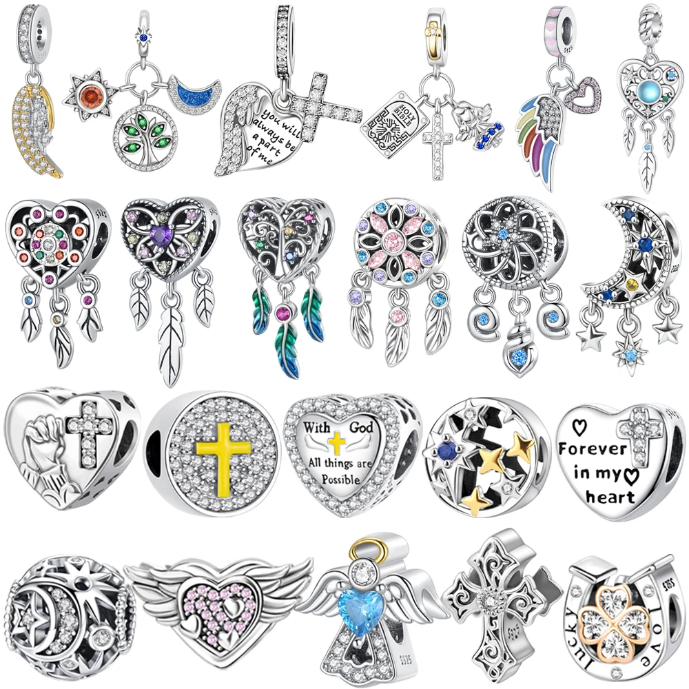 

2025 New Charms 925 Sterling Silver Dream Catcher Cross Clover Angle Wing Heart Beads Fit Origina Bracelet Necklace DIY Jewelry