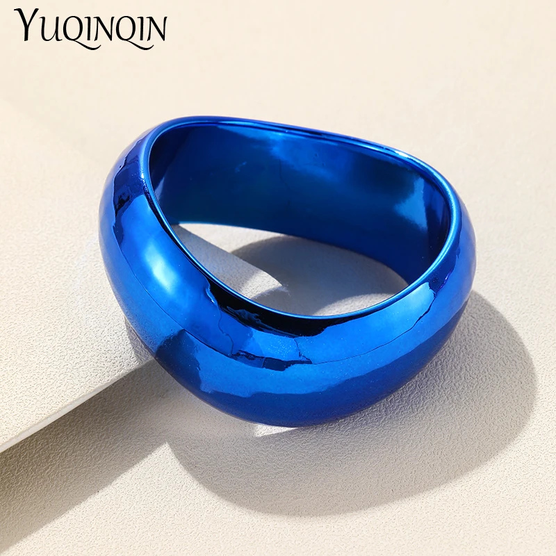 New Retro Irregular Wide Bangle for Women Exaggerated Big Resin Thick Bracelet Bangle Female Girls Vintage Trend Indian Jewelry
