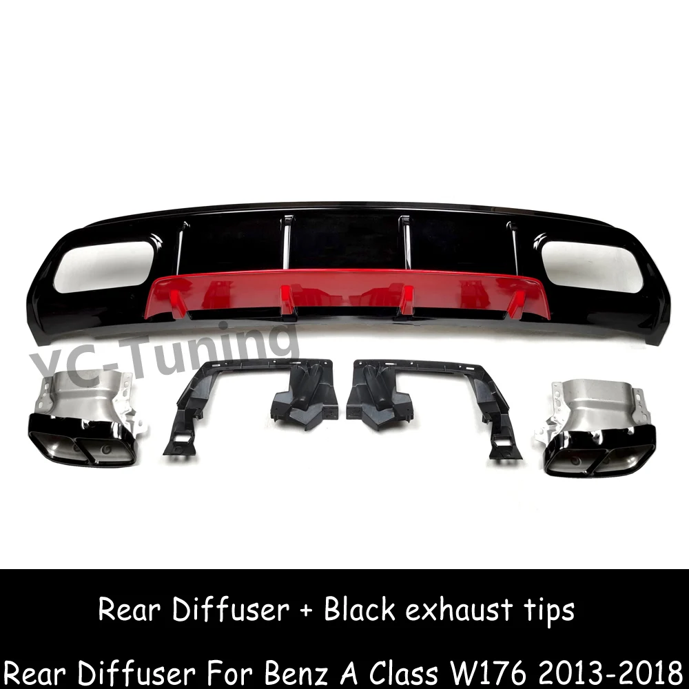 W176 A45 Style Rear Bumper Diffuser & Exhaust Tips for Mercedes Benz A Class W176 A160 A180 A200 A250 AMG Sport Rear Diffuser
