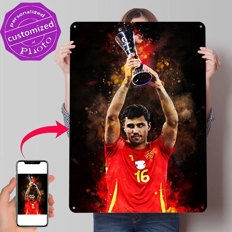 Sportsman Holding Trophy Watercolor Art Personalized 3D Textured Metal Poster Wall Art Vintage Tin Signs for Home Decorations