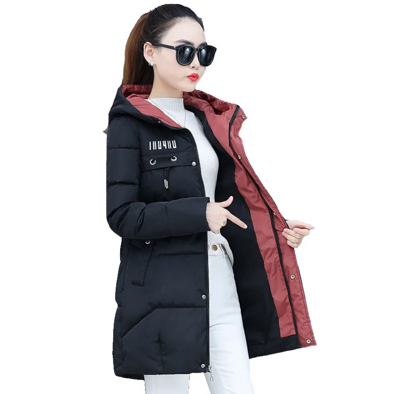 

New Coats Winter Women Parkas Casual Long Sleeve Hooded Jackets 2025 Autumn Warm Letter Print Long Female Coats Zipper Outerwear