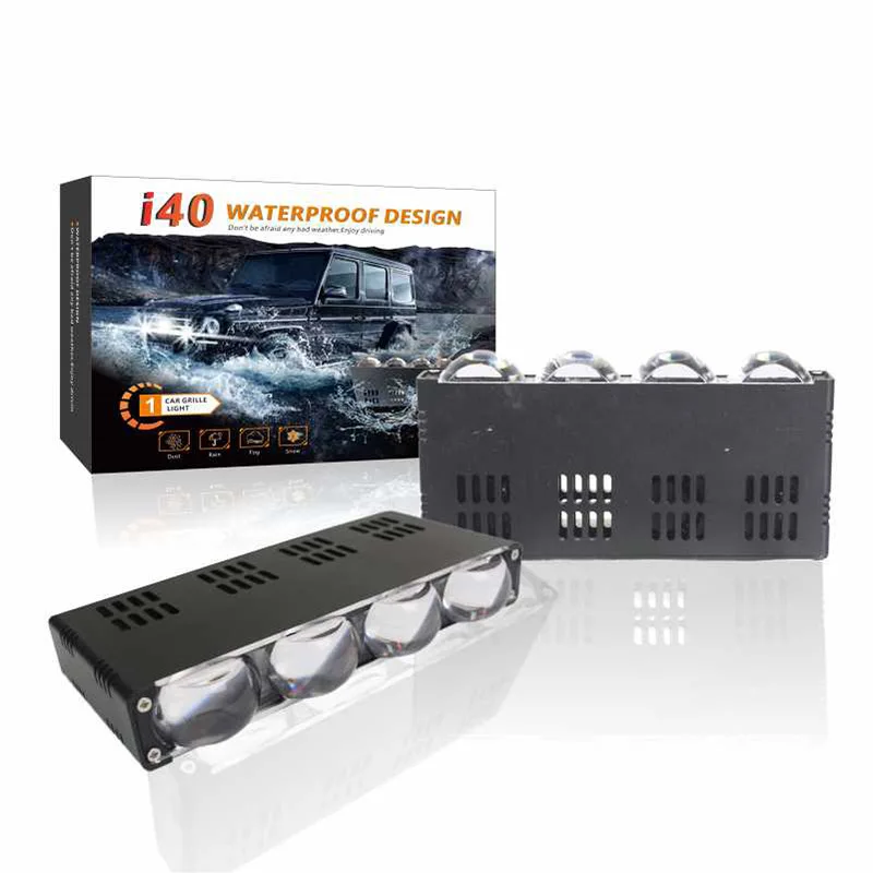 i40Car Motorcycle Mesh Grille Lamp with 4 Pearl LED Dual-Color High-Power Ultra-Thin Fan Laser Focus Light for Electric Vehicles