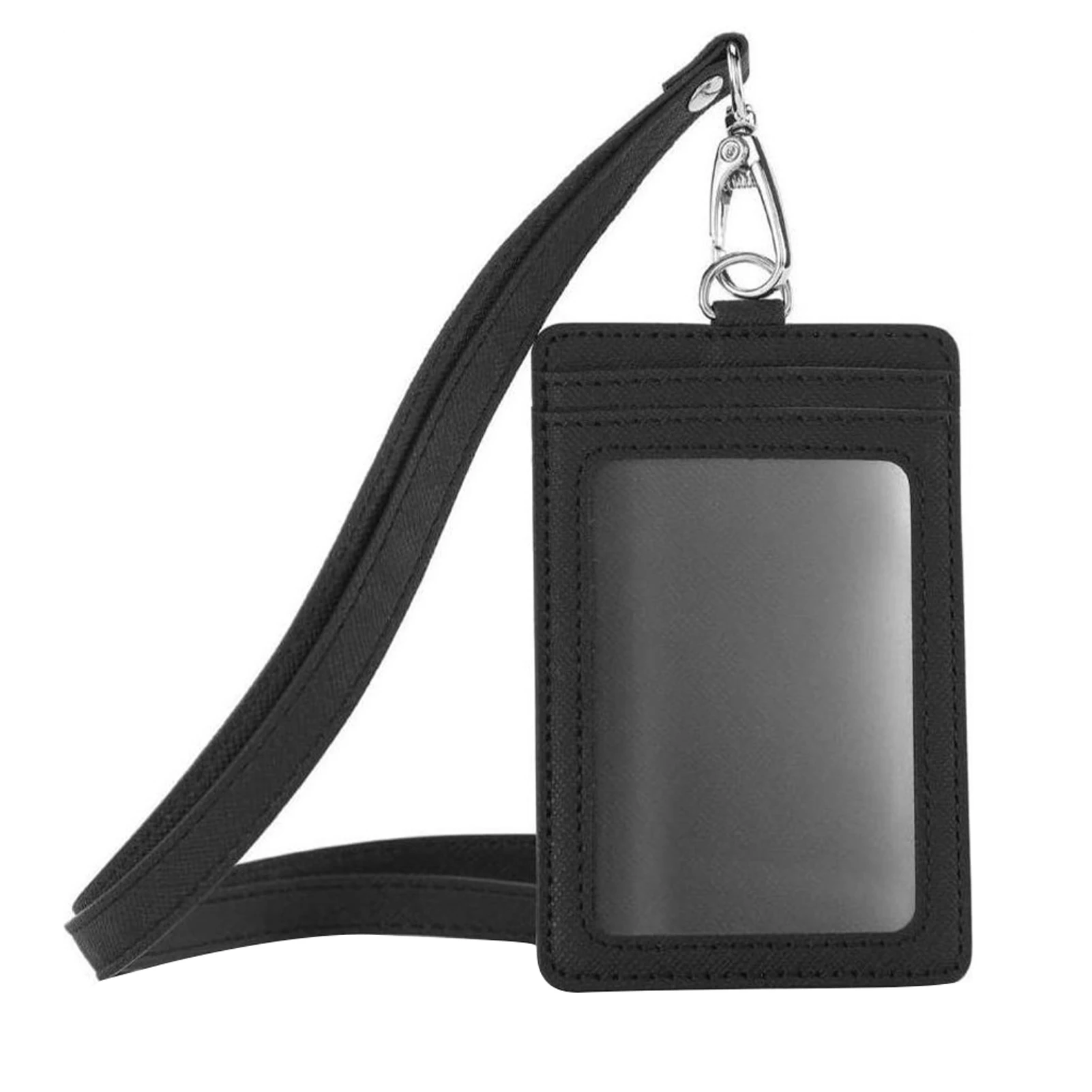 Офисный идентификатор, 2 слота для карт с прозрачным окошком, держатель для значков, черный, для учеников, легкий, из искусственной кожи, многофункциональный ремешок на шею
