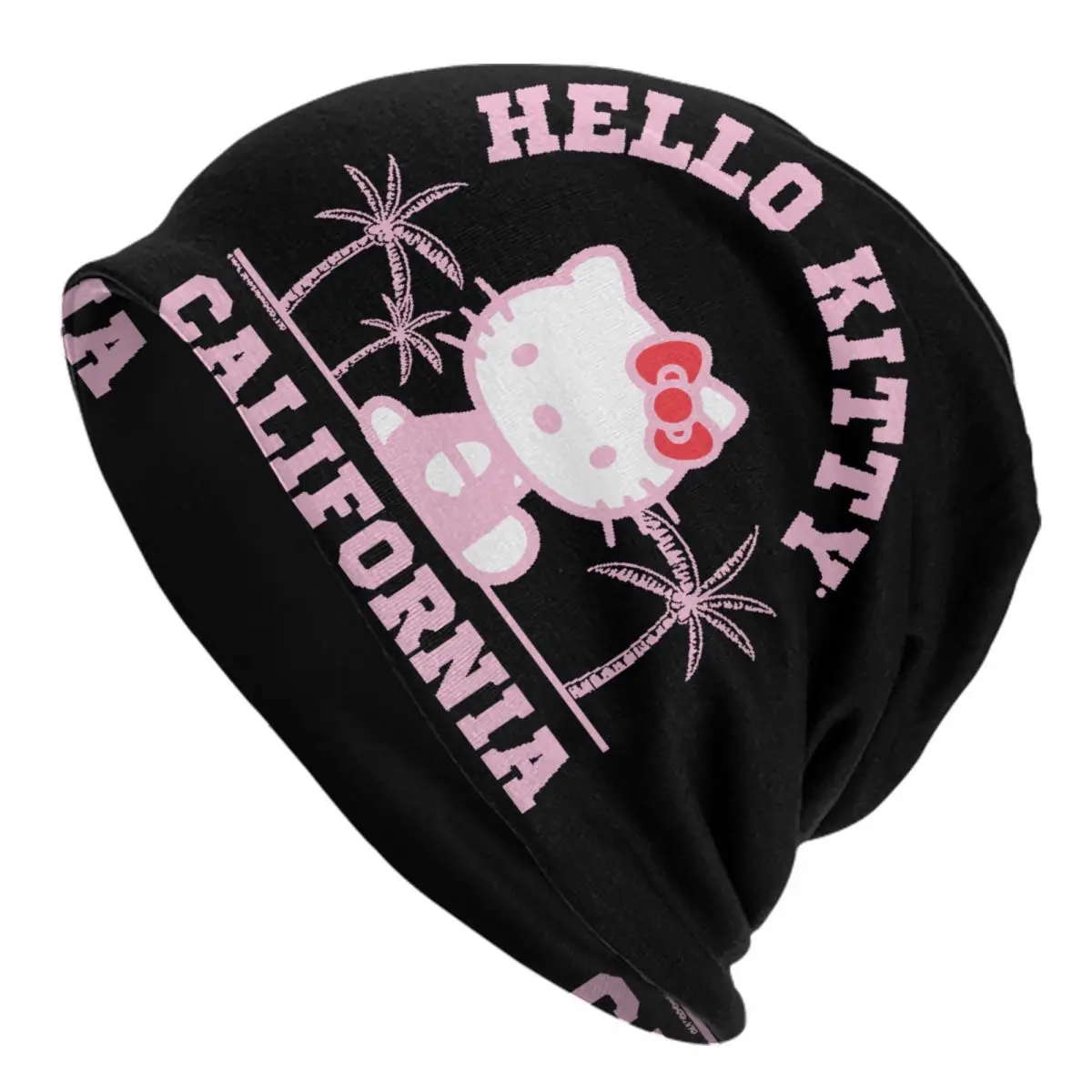 Custom Hello Kitty California Palm Trees Bonnet Hats Fashion Knitting Hat For Men Women Autumn Winter Warm Skullies Beanies Caps