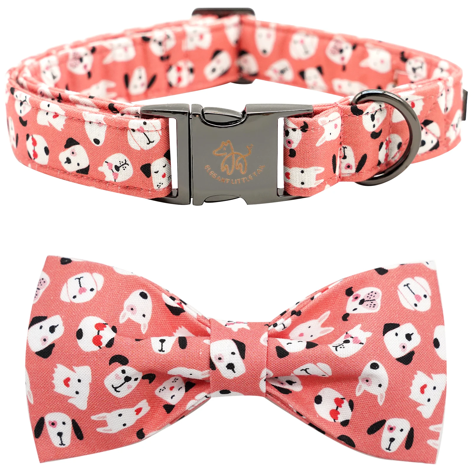 Elegant little tail Dog Collar Dog Collar with Bow tie Cute Heart Dog Print Dog Collar Pink Pet Collar Boy Girl