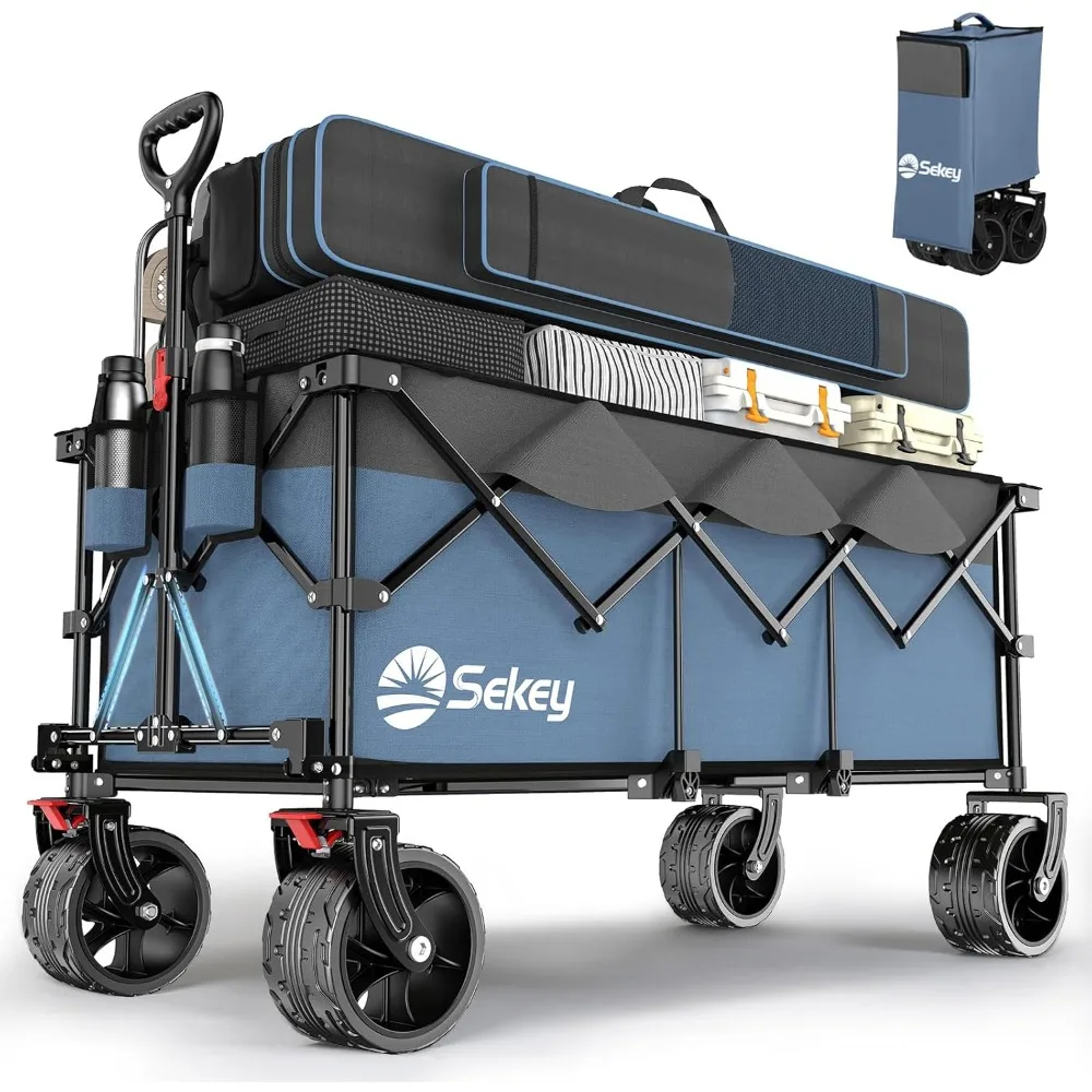 

Sekey 48''L Collapsible Foldable Extended Wagon with 440lbs Weight Capacity, Heavy Duty 300L Folding Utility Garden Cart