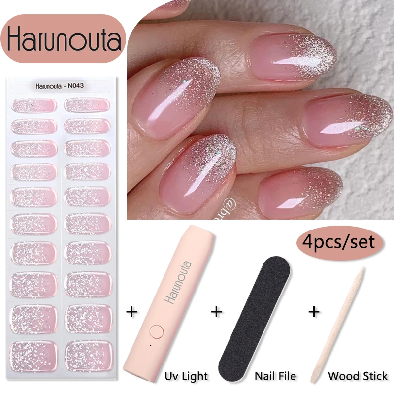 Harunouta 4 pz/set Sparkly Shinning strisce per unghie in Gel Semi polimerizzato lampada per unghie gelatina francese kit di adesivi per unghie con smalto Gel impermeabile