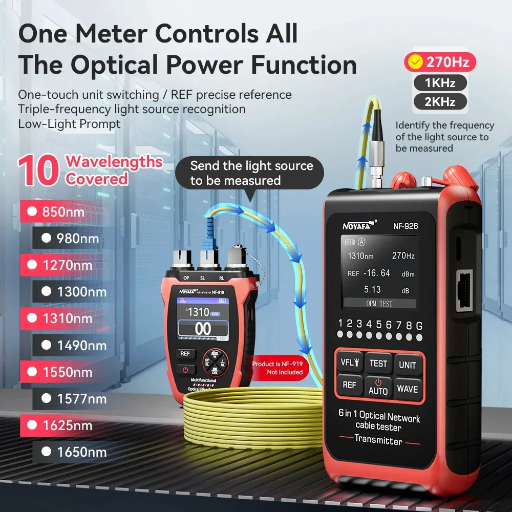 

New NOYAFA Six in One Mini Tester NF-926 Network Cable Tester LCD Display Cable Tracker Optical Power Meter Visual Fault Locator