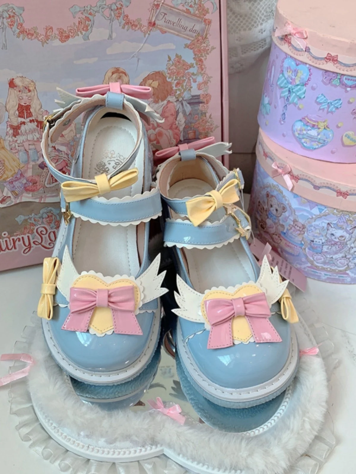 Lolita Cosplay Sweet Tea Party Mandarin Duck Shoes Cos Girl Cream Bubbles Bow scarpe Kawaii Lolita Girls scarpe con tacco alto