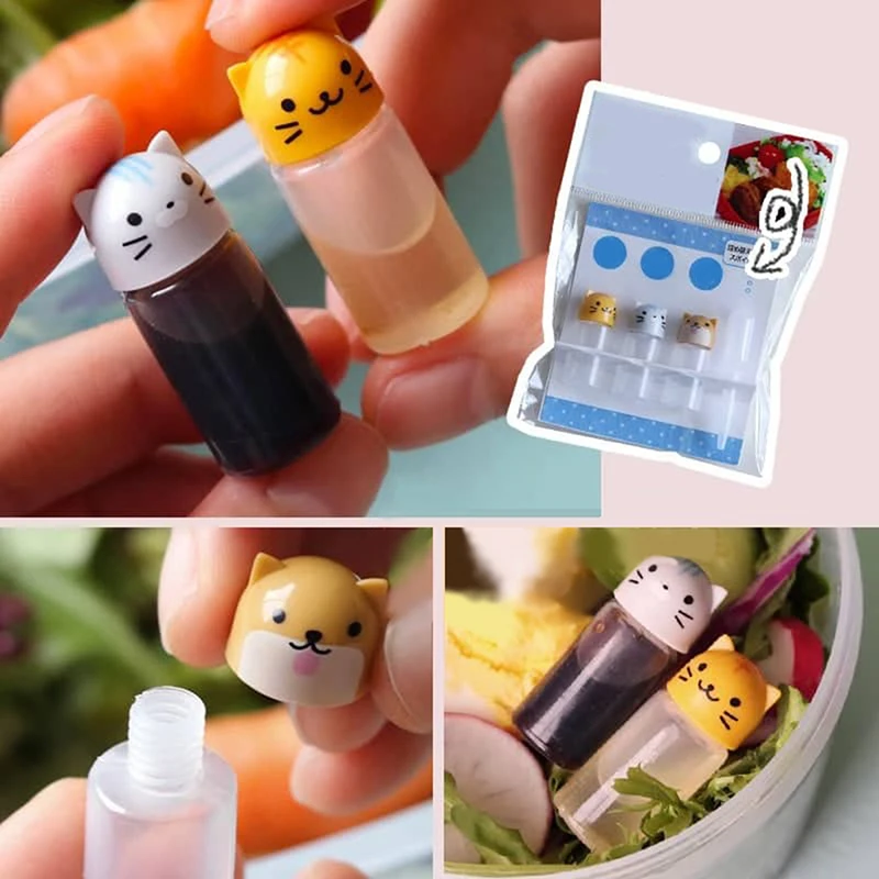 3Pcs Mini Seasoning Sauce Bottle Portable Ketchup Bottle Salad Dressing Container Bento Lunch Box